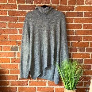 Angeleno Sweater Cowl Neck Asymmetrical Gray Marled, Size Extra Large